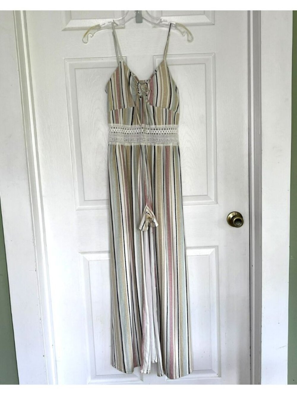 No Boundaries Walk Through Maxi Romper Juniors sz L Beachy Coastal Built-in Bra